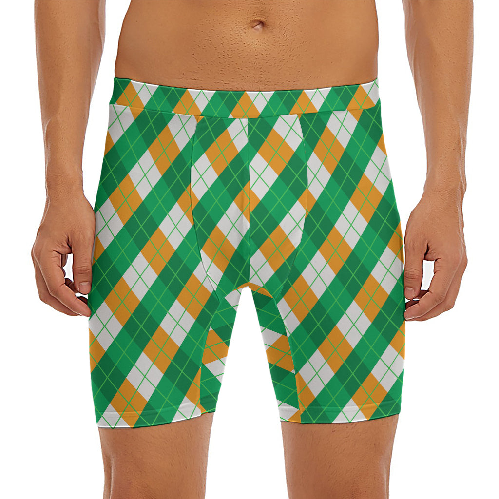 Irish Argyle Pattern Print Men's Long Boxer Briefs