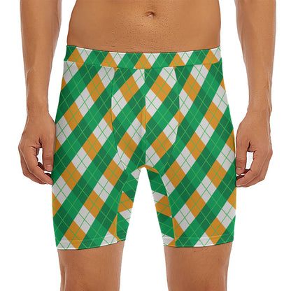 Irish Argyle Pattern Print Men's Long Boxer Briefs