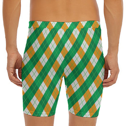 Irish Argyle Pattern Print Men's Long Boxer Briefs
