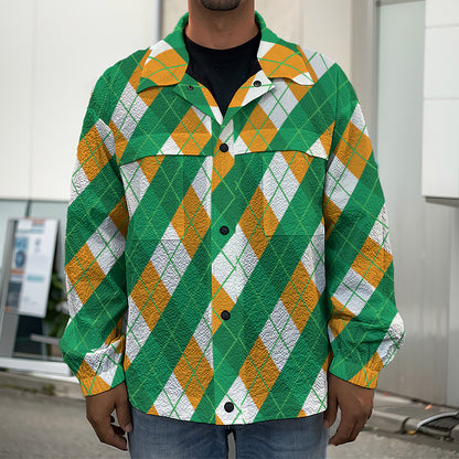 Irish Argyle Pattern Print Men's Shirt Jacket