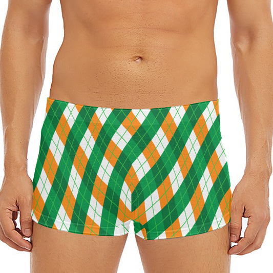 Irish Argyle Pattern Print Men's Short Boxer Briefs