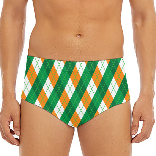 Irish Argyle Pattern Print Men's Triangle Swim Briefs