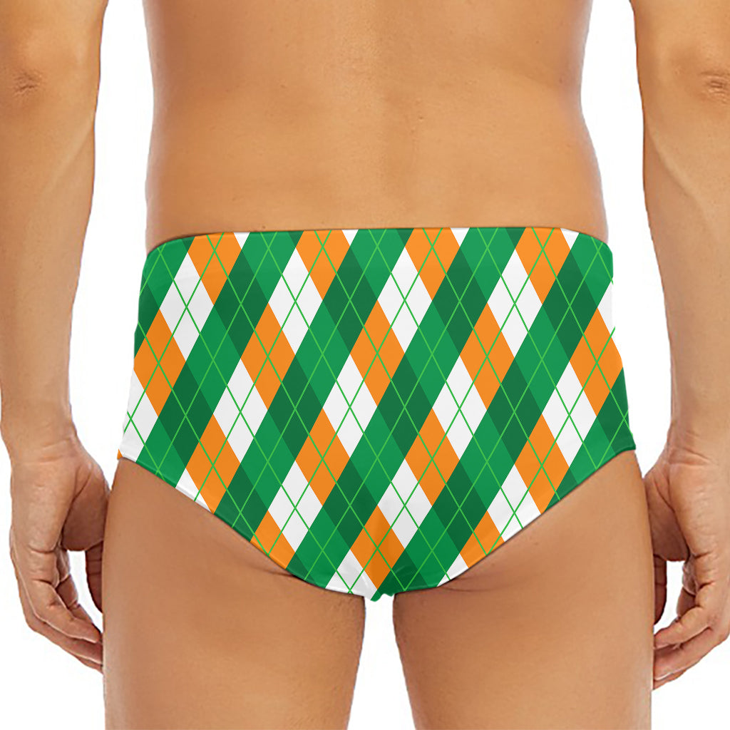 Irish Argyle Pattern Print Men's Triangle Swim Briefs
