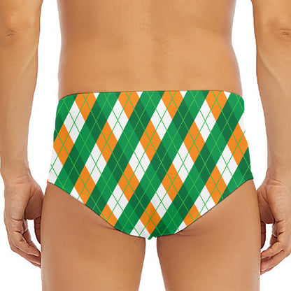 Irish Argyle Pattern Print Men's Triangle Swim Briefs