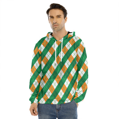 Irish Argyle Pattern Print Men's Velvet Pullover Hoodie