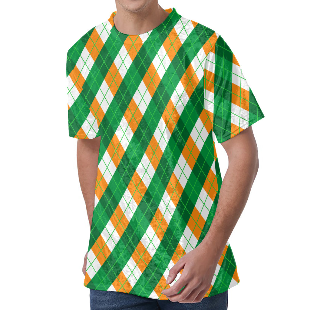 Irish Argyle Pattern Print Men's Velvet T-Shirt