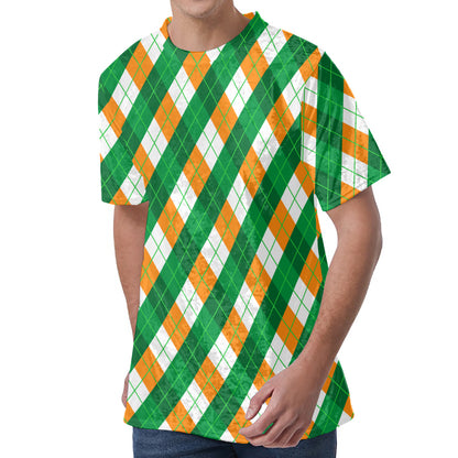 Irish Argyle Pattern Print Men's Velvet T-Shirt