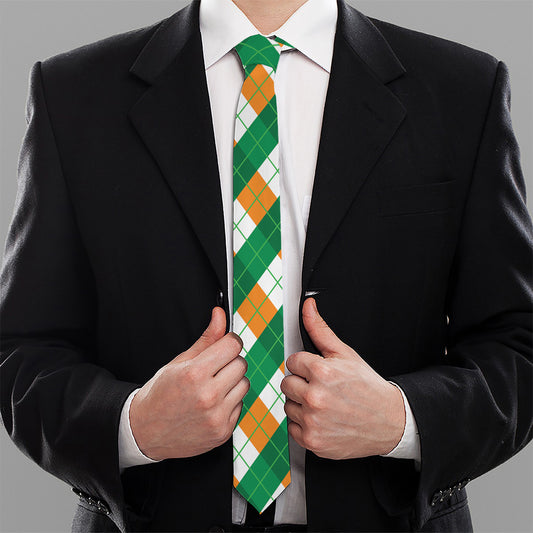 Irish Argyle Pattern Print Necktie
