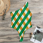 Irish Argyle Pattern Print One Shoulder Bodysuit