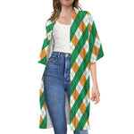 Irish Argyle Pattern Print Open Front Beach Cover Up