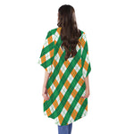 Irish Argyle Pattern Print Open Front Beach Cover Up