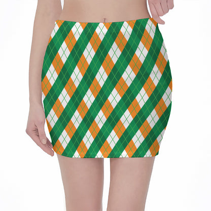 Irish Argyle Pattern Print Pencil Mini Skirt