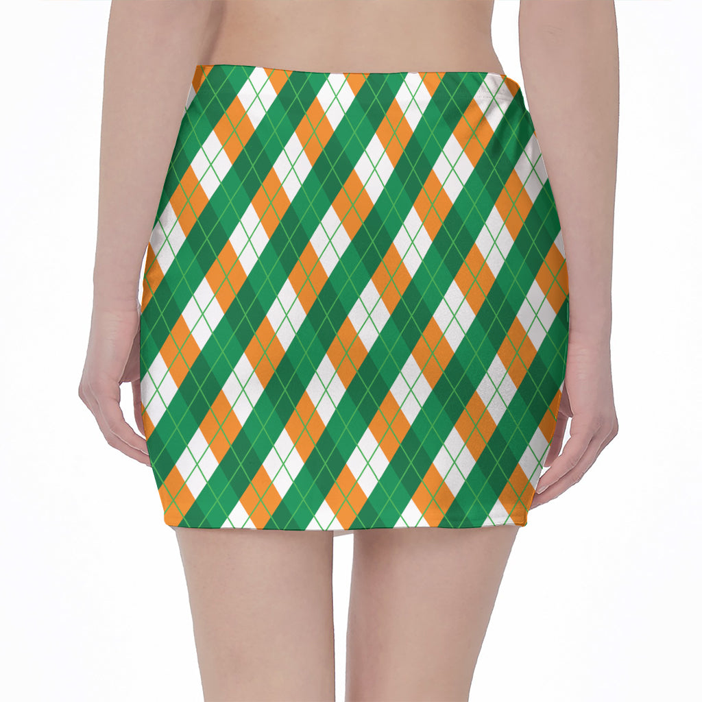 Irish Argyle Pattern Print Pencil Mini Skirt