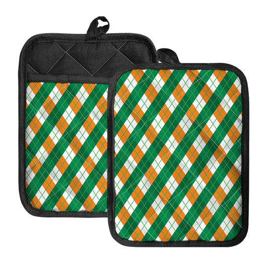 Irish Argyle Pattern Print Pot Holders With Pocket