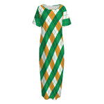 Irish Argyle Pattern Print Short Sleeve Long Nightdress