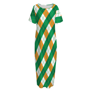 Irish Argyle Pattern Print Short Sleeve Long Nightdress