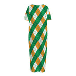 Irish Argyle Pattern Print Short Sleeve Long Nightdress