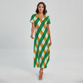 Irish Argyle Pattern Print Short Sleeve Maxi Dress