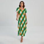 Irish Argyle Pattern Print Short Sleeve Maxi Dress