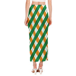 Irish Argyle Pattern Print Side Slit Maxi Skirt