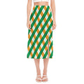 Irish Argyle Pattern Print Side Slit Midi Skirt