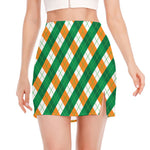 Irish Argyle Pattern Print Side Slit Mini Skirt