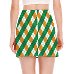Irish Argyle Pattern Print Side Slit Mini Skirt