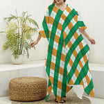 Irish Argyle Pattern Print Silk V-Neck Kaftan Dress