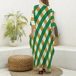 Irish Argyle Pattern Print Silk V-Neck Kaftan Dress