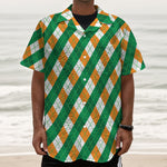 Irish Argyle Pattern Print Textured Short Sleeve Shirt