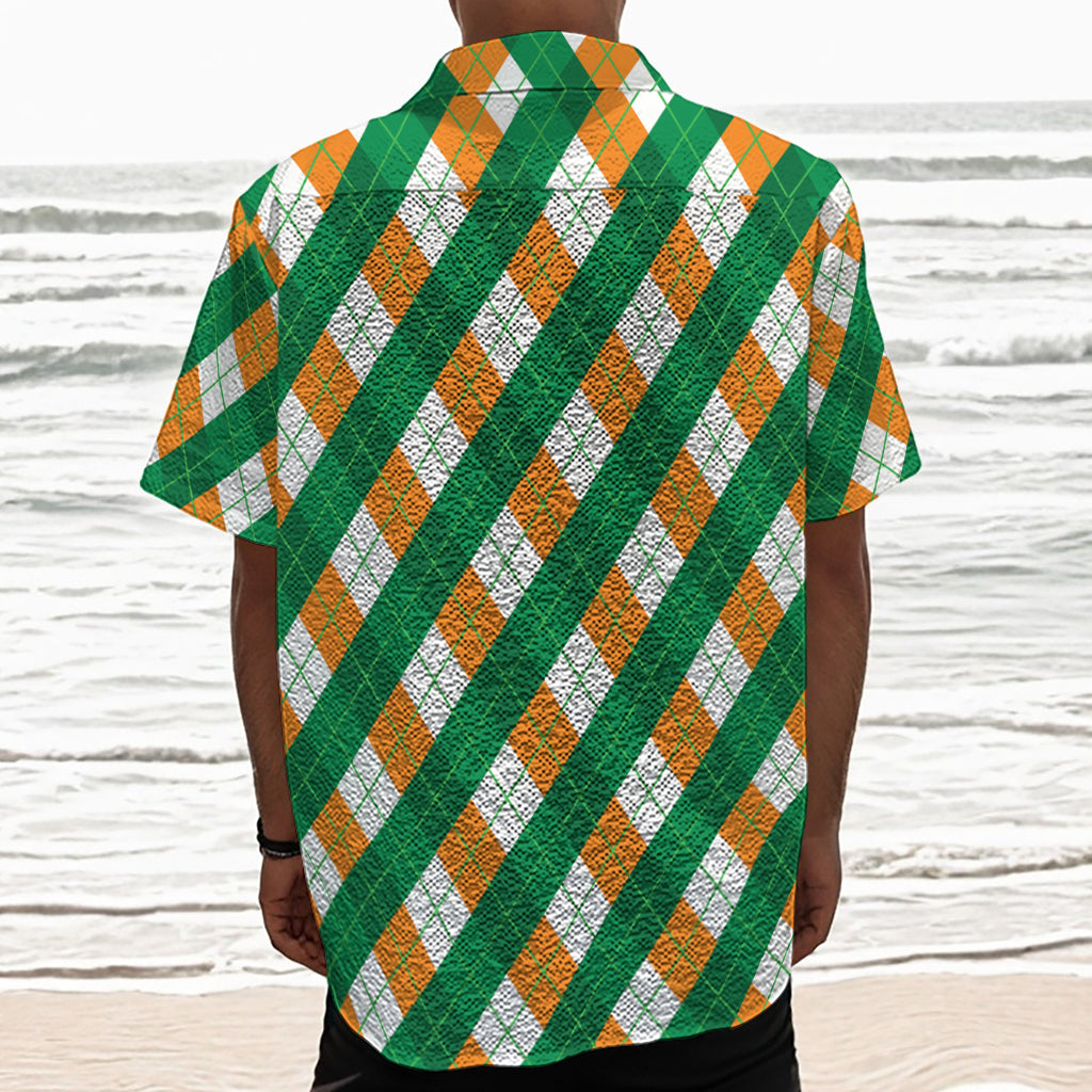 Irish Argyle Pattern Print Textured Short Sleeve Shirt