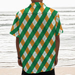 Irish Argyle Pattern Print Textured Short Sleeve Shirt