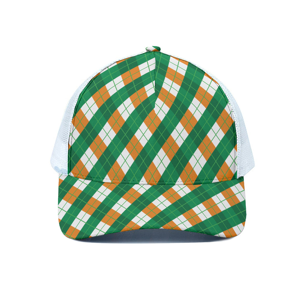 Irish Argyle Pattern Print White Mesh Trucker Cap