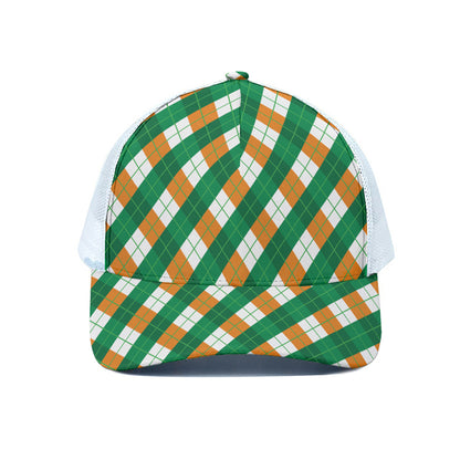 Irish Argyle Pattern Print White Mesh Trucker Cap