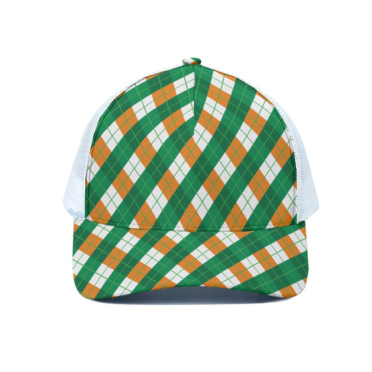 Irish Argyle Pattern Print White Mesh Trucker Cap