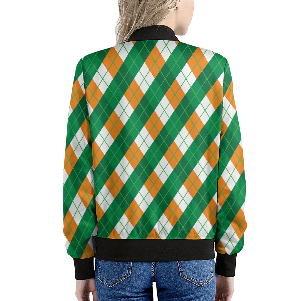 Irish Argyle Pattern Print Women's Bomber Jacket