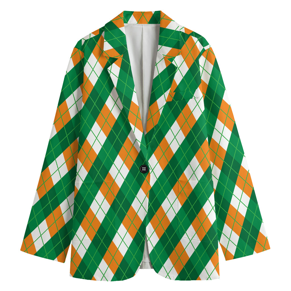 Irish Argyle Pattern Print Women's Cotton Blazer