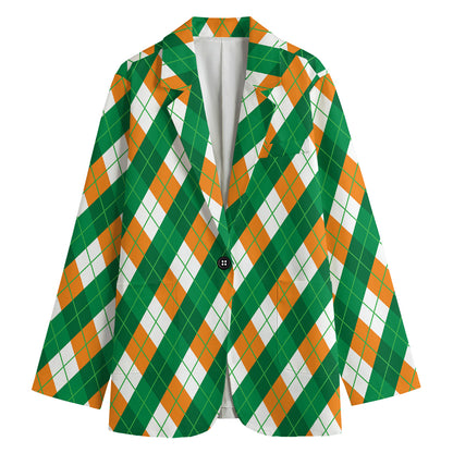Irish Argyle Pattern Print Women's Cotton Blazer