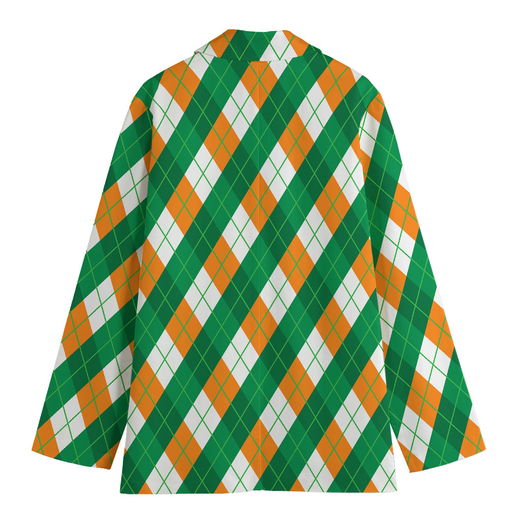 Irish Argyle Pattern Print Women's Cotton Blazer