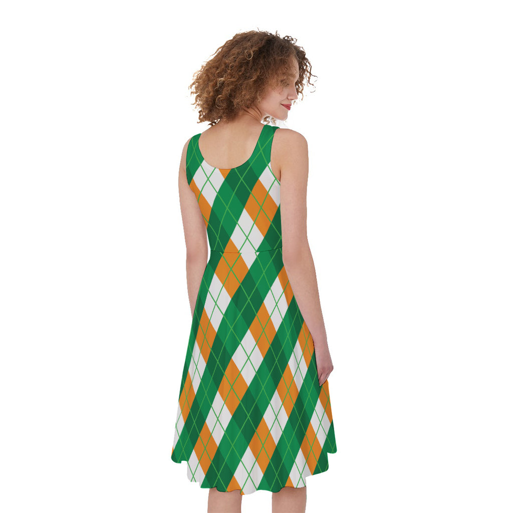 Irish Argyle Pattern Print Women's Sleeveless Dress