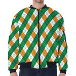 Irish Argyle Pattern Print Zip Sleeve Bomber Jacket