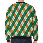 Irish Argyle Pattern Print Zip Sleeve Bomber Jacket