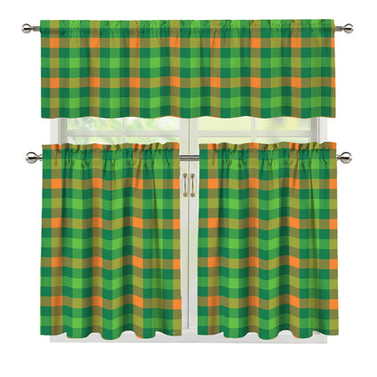 Irish Buffalo Check Pattern Print 3 Piece Kitchen Curtains