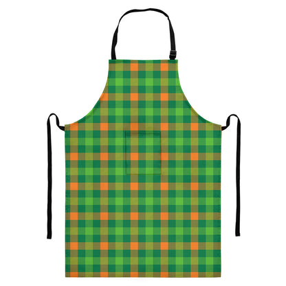 Irish Buffalo Check Pattern Print Bib Apron With Pocket