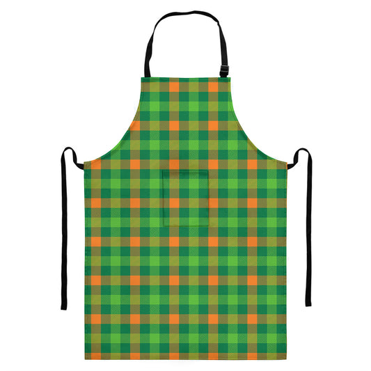 Irish Buffalo Check Pattern Print Bib Apron With Pocket