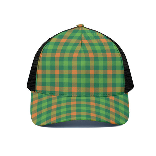 Irish Buffalo Check Pattern Print Black Mesh Trucker Cap