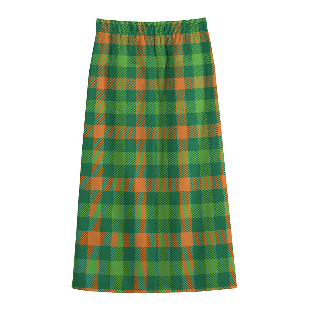 Irish Buffalo Check Pattern Print Cotton Front Slit Maxi Skirt