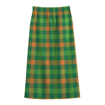 Irish Buffalo Check Pattern Print Cotton Front Slit Maxi Skirt