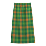 Irish Buffalo Check Pattern Print Cotton Front Slit Maxi Skirt