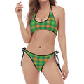 Irish Buffalo Check Pattern Print Halter Scoop Tie Side Bikini
